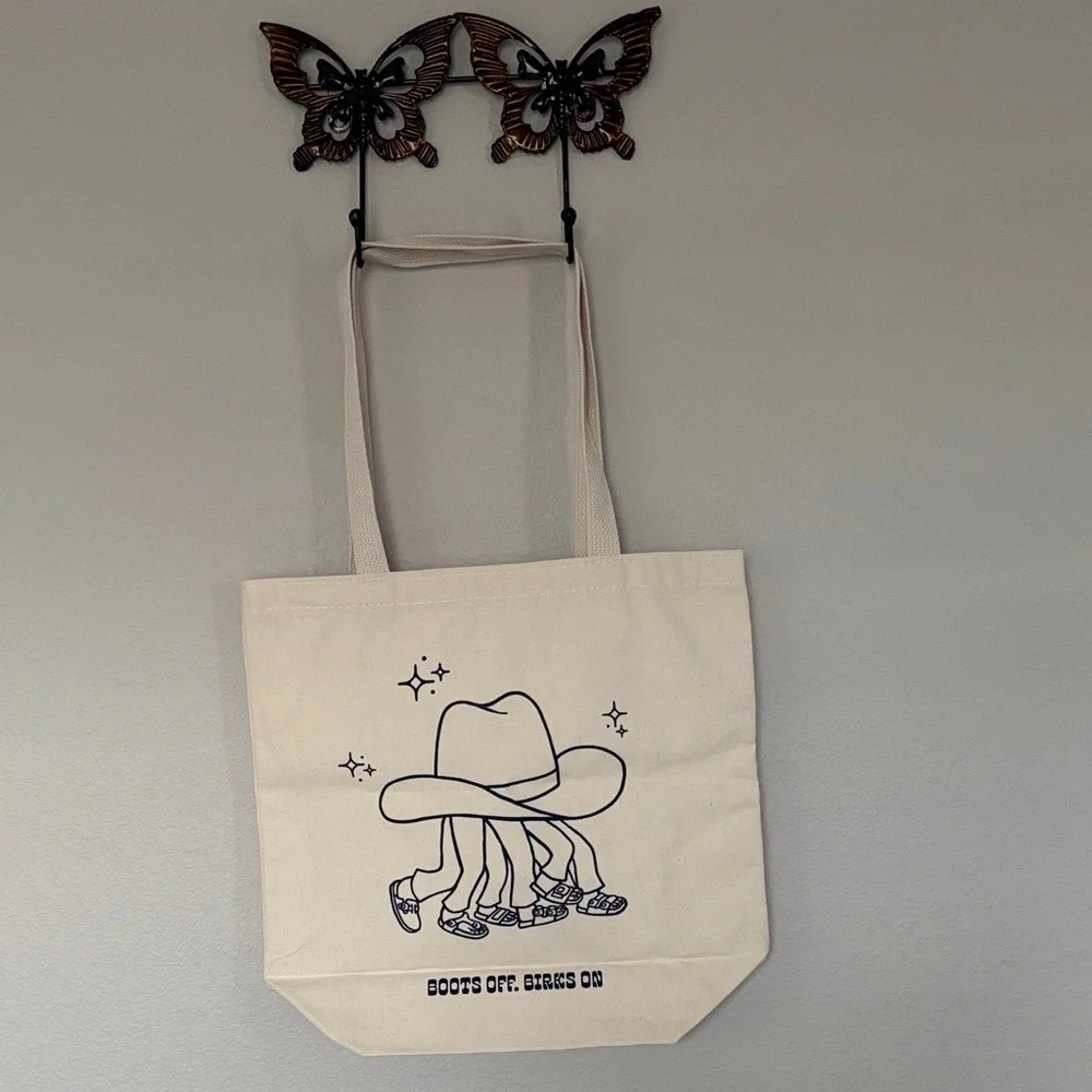 Birkenstock Houston NWOT”BOOTS OFF.BIRKS ON” Natural Canvas Tote - Picture 1 of 10